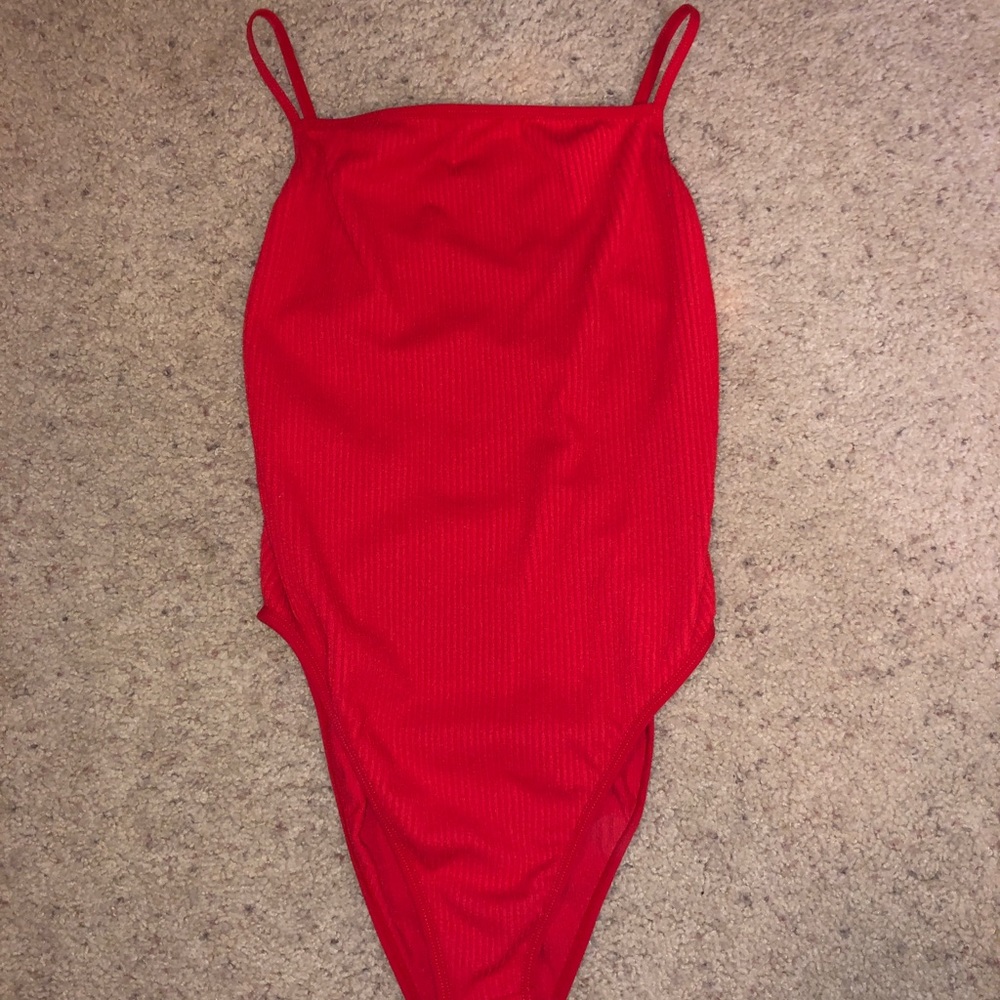 Red open back bodysuit